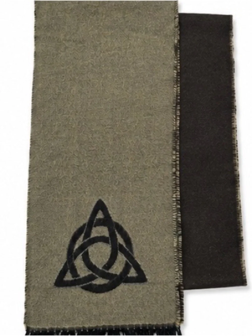Irish Celtic Trinity Knot Triquetra Scarf Olive Black Fringe Ireland